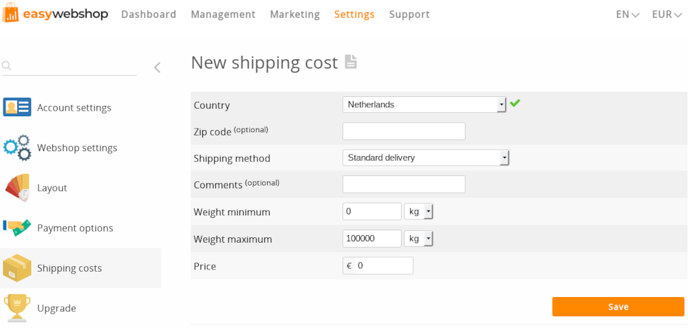 Shipping options